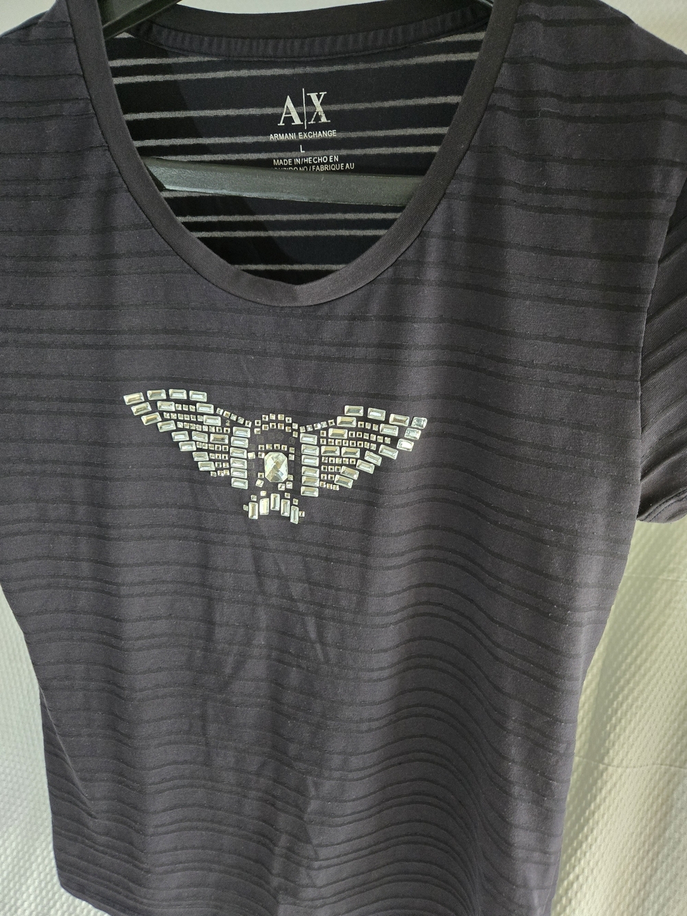 Armani Exchange Black Women's Logo Embellished Tee